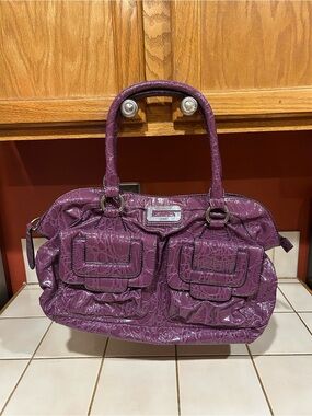 Vintage 2000’s Guess Purple Croc-Embossed Satchel Handbag